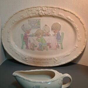 Precious Moments Cream Oval Platter and Gravy Boat Set
